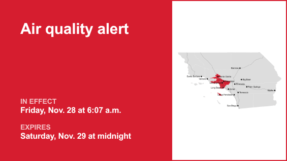 Air quality alert in place for Los Angeles County until early Saturday