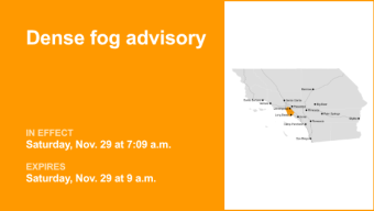 Dense fog advisory issued by the NWS Saturday morning