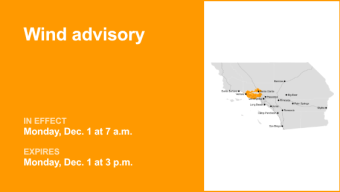 Wind advisory active for Los Angeles County Monday – winds gusting up to 45 mph