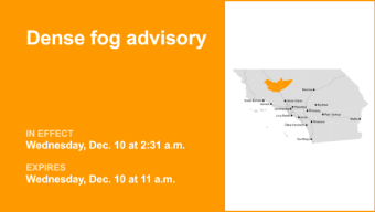 Dense fog advisory for 5 Freeway through Grapevine until Wednesday midday – quarter mile visibility