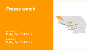 Freeze watch in place for the Antelope Valley area for Friday – temperatures at a low of 25