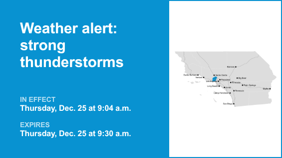 Thunderstorms with pea-sized hail in Eastern Santa Monica Mountains Recreational area and San Fernando Valley Thursday