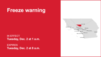 Freeze warning issued for Antelope Valley for Tuesday