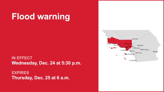 Update: Los Angeles County under a flood warning until Thursday morning due to substantial rain