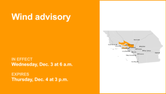 Wind advisory issued for Los Angeles County for Wednesday and Thursday – winds gusting up to 55 mph
