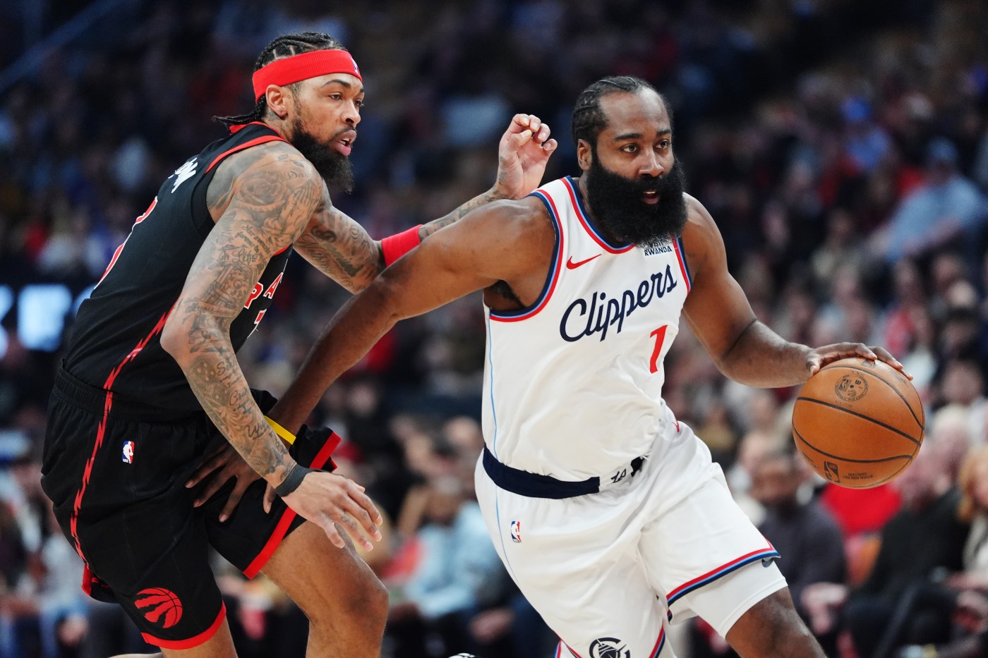 James Harden leads Kawhi-less Clippers past Raptors in OT