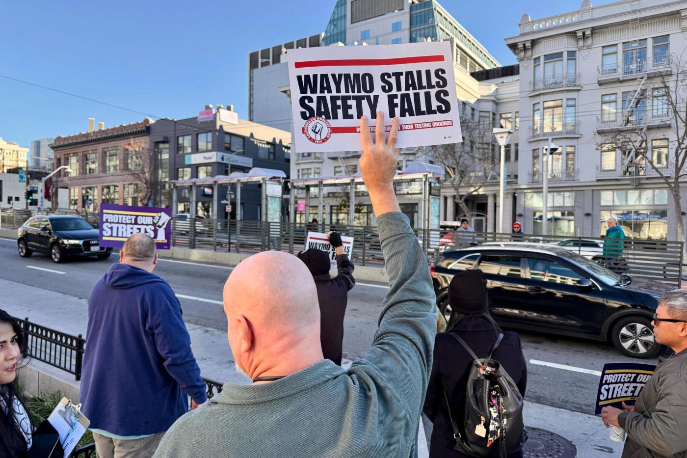 Lyft and Uber drivers protest Waymo robotaxis as California considers further regulations