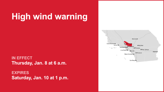 High wind warning for Western San Gabriel Mountains/Highway 14 Corridor and Eastern San Gabriel Mountains