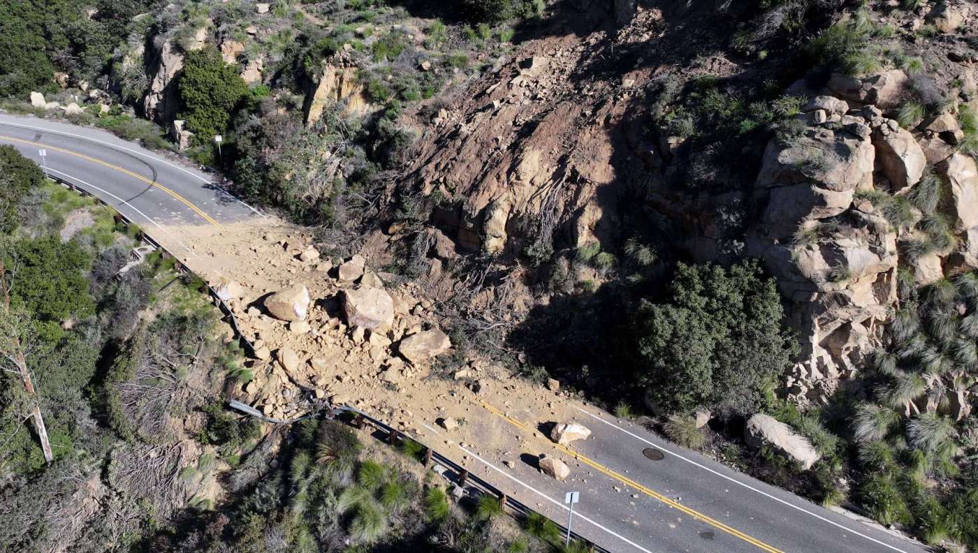 A rockslide closes part of Santa Susana Road in Chatsworth