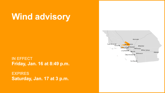 Los Angeles mountain ranges placed under a wind advisory until Saturday afternoon