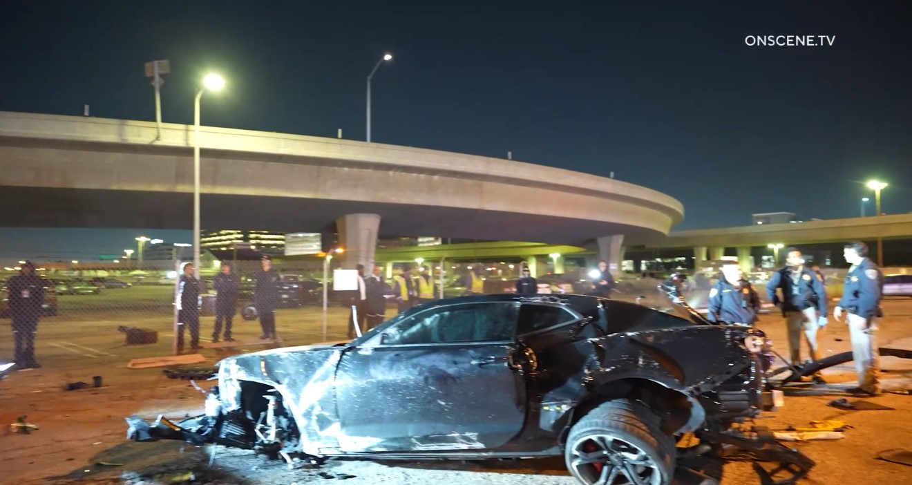 Car pursued by CHP plunges off 105 Freeway near LAX