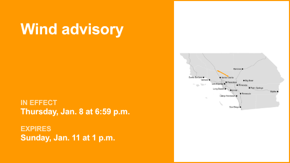 Wind advisory affecting Antelope Valley Foothills until Sunday afternoon – winds gusting up to 50 mph