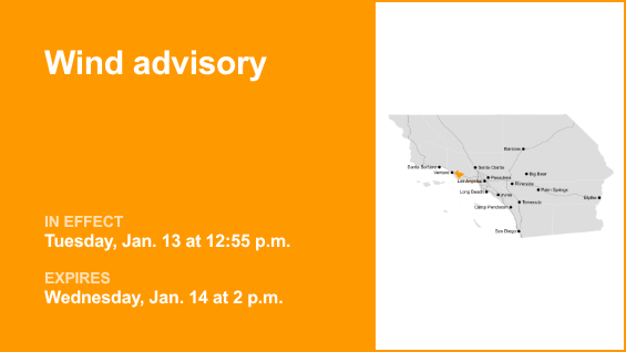 Wind advisory for Malibu and Ventura County Inland Coast until Wednesday afternoon