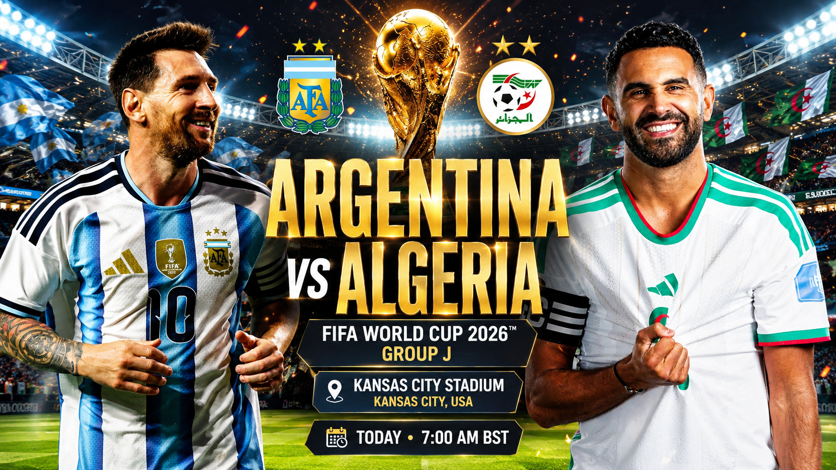 Argentina Begin World Cup Title Defense Against Algeria in Group J Opener at Kansas City